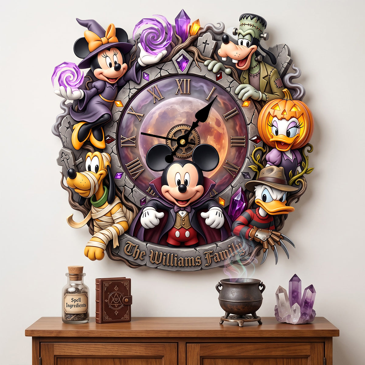 Spooky Family Acrylic Hanging Wall Clock - Personalized Gifts For Halloween 01patn070826-Homacus