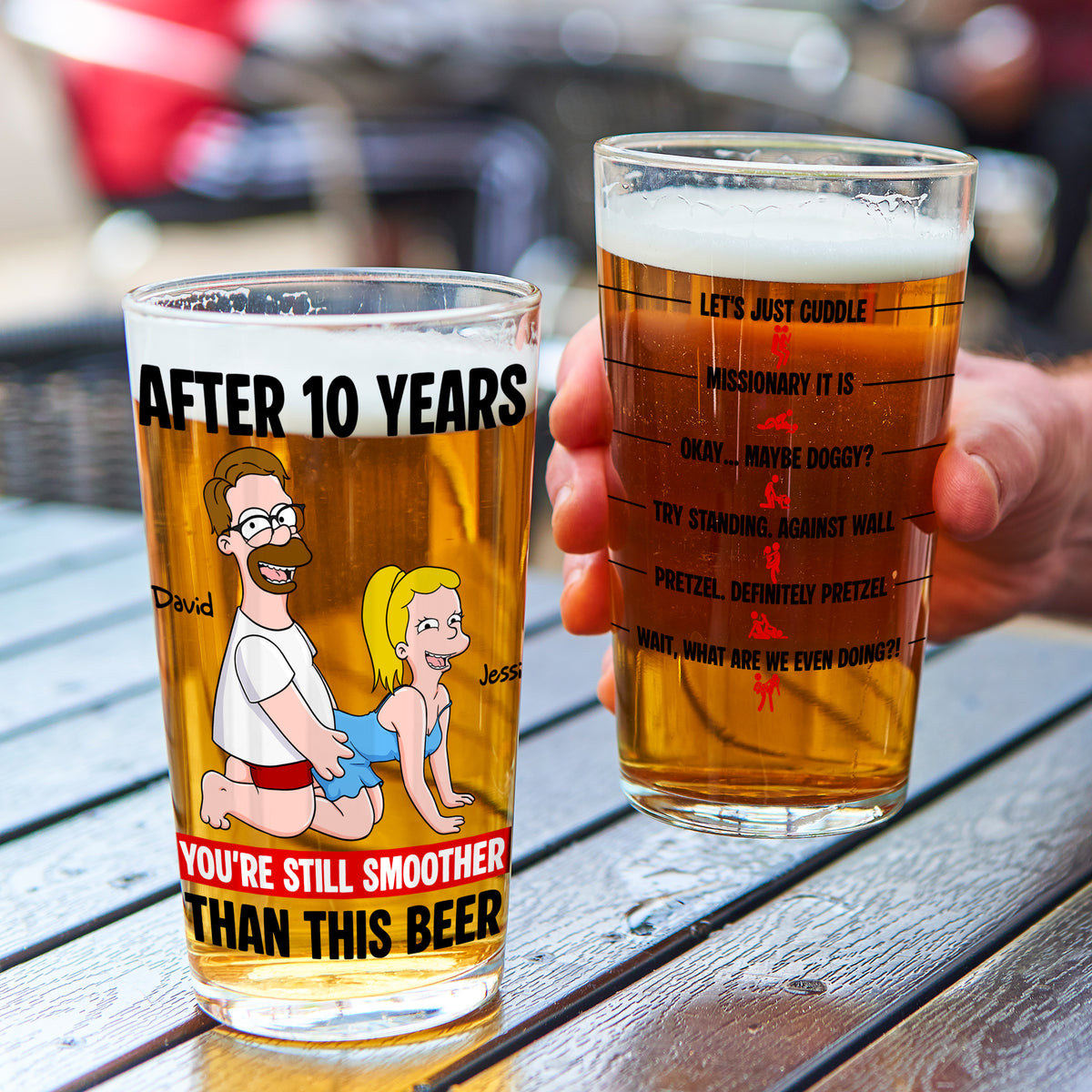 Playful Couple Beer Glass - Personalized Anniversary Gifts For Couples 02NALU140625-Homacus