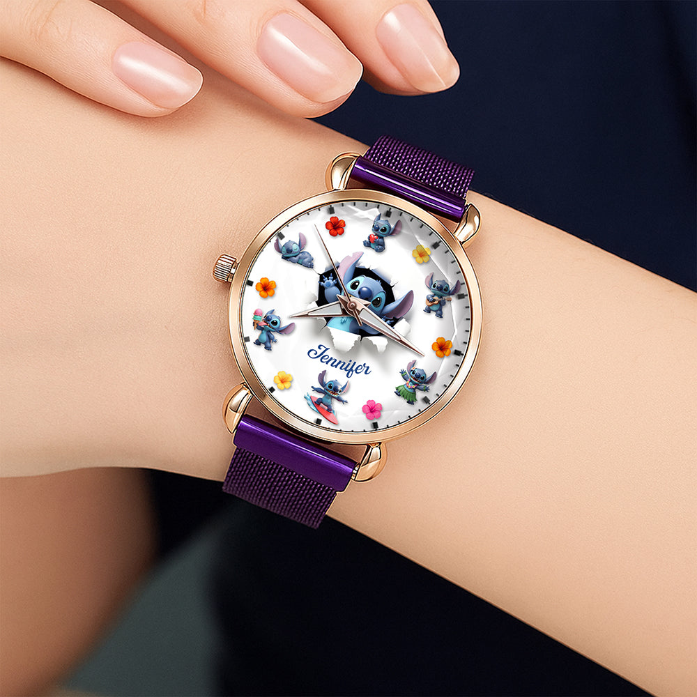 Blue Alien Mesh Strap Quartz Watch – Personalized Gifts for Cartoon Lovers 03pgqn170725-Homacus