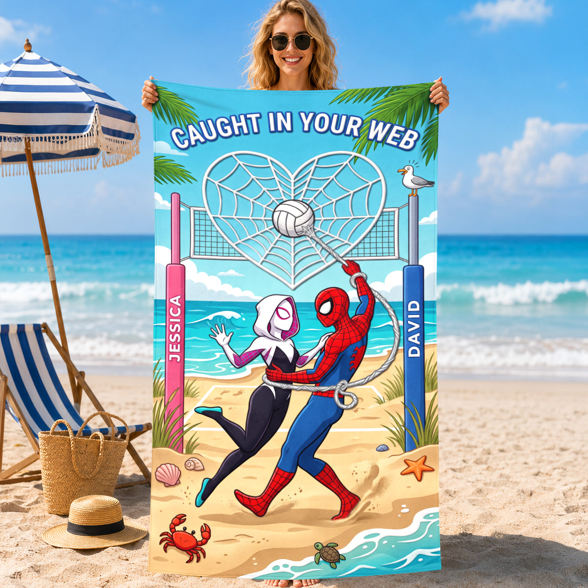 Caught My Heart Beach Towel - Personalized Gifts For Couple 01HADH220726-Homacus