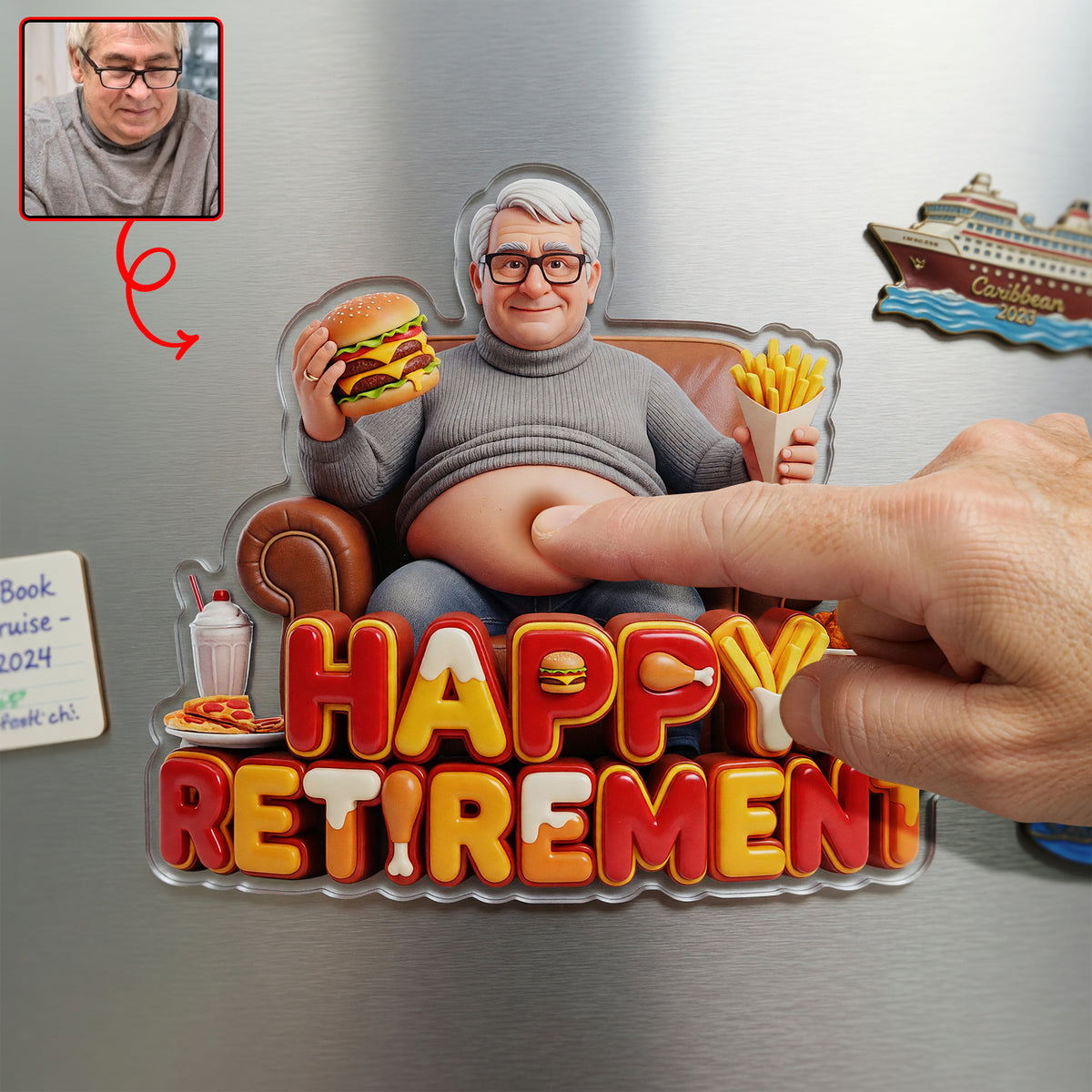 Happy Retired Fridge Magnet - Custom Photo Gifts For Retirement Anti-collision Acrylic Fridge Magnet 03PAQN110626-Homacus