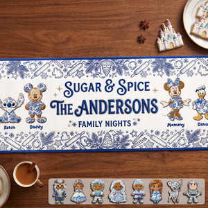 Family Gingerbread Toile de Jouy Blue Floral Quilted Table Runner - Personalized Gifts For Family 04pgta260826