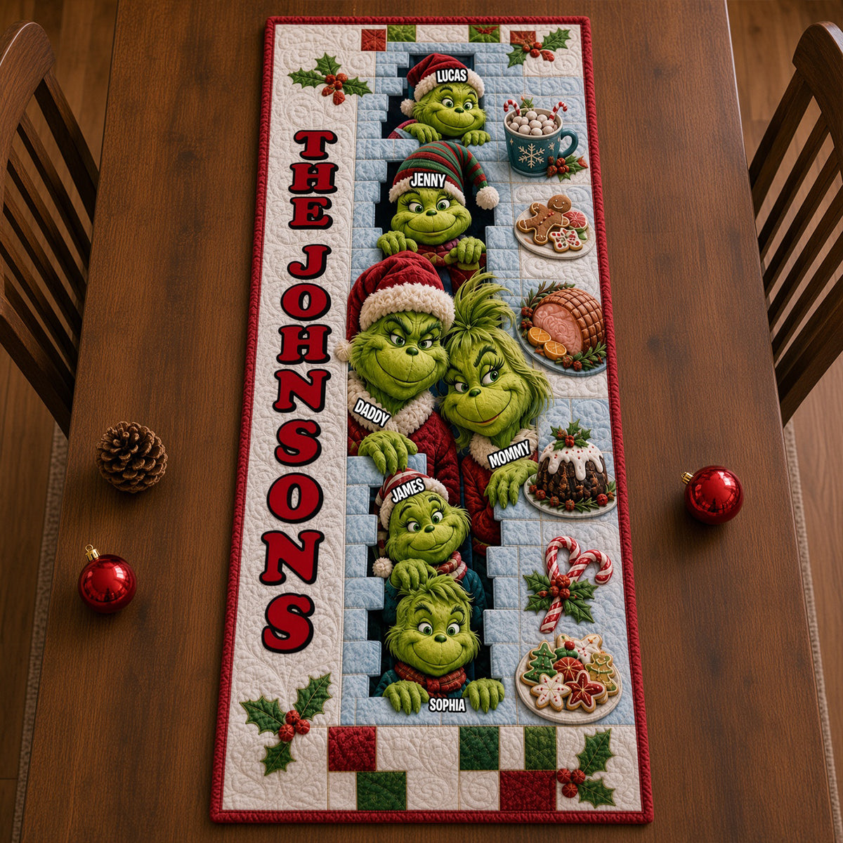 Playful Family Quilted Table Runner, Personalized Christmas Gifts For Family 02qhtn210826-Homacus