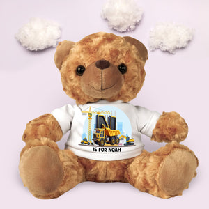 Personalized Gifts For Kids Bear With Shirt 03xqtn140225 Construction Truck Alphabet Letters-Homacus