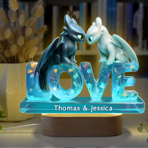 Dragon Couple Led light With Oval Base - Personalized Gifts For Couple 02TGPU080525