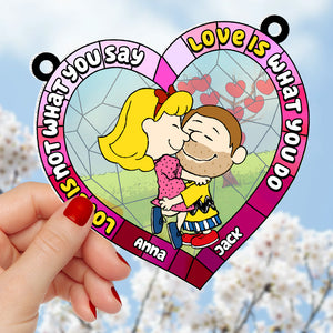 Personalized Gifts For Couple Suncatcher Ornament 03xqtn170724hg Cartoon Kissing Couple-Homacus