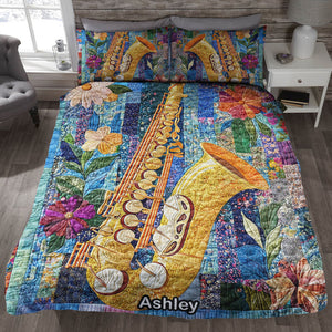 Vibrant Saxophone in Bloom, Personalized Gifts For Saxophone Lovers Quilt Bed Set 04QNQN311224-Homacus