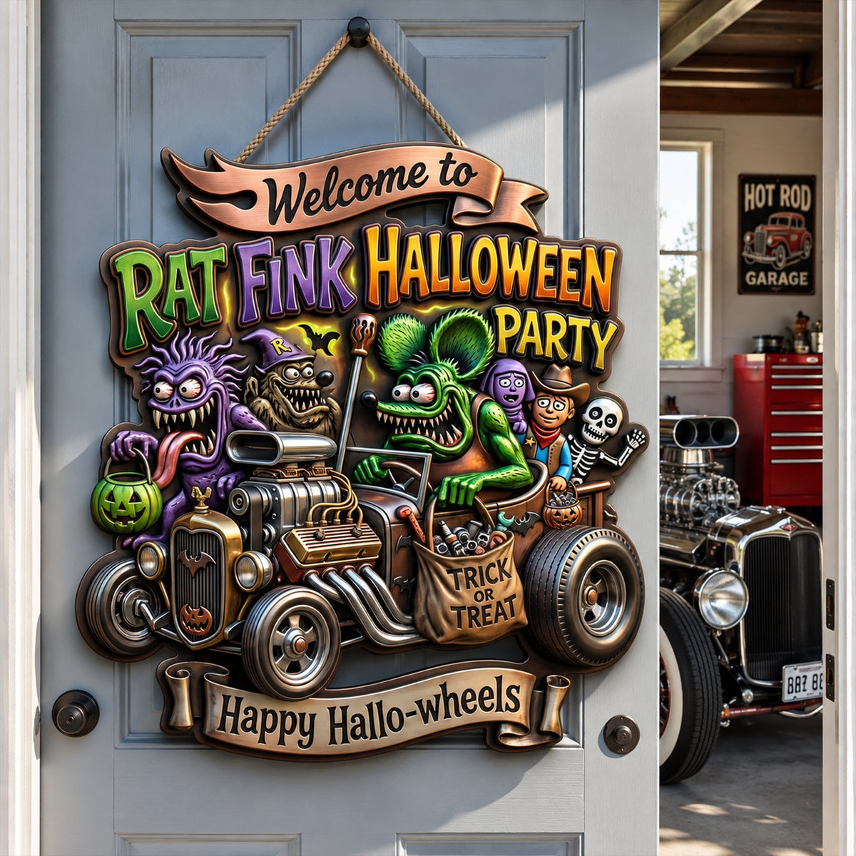Hot Rod Garage Halloween Party Sign - Personalized Halloween Decor For Hot Rod Lovers 07qhlu070826