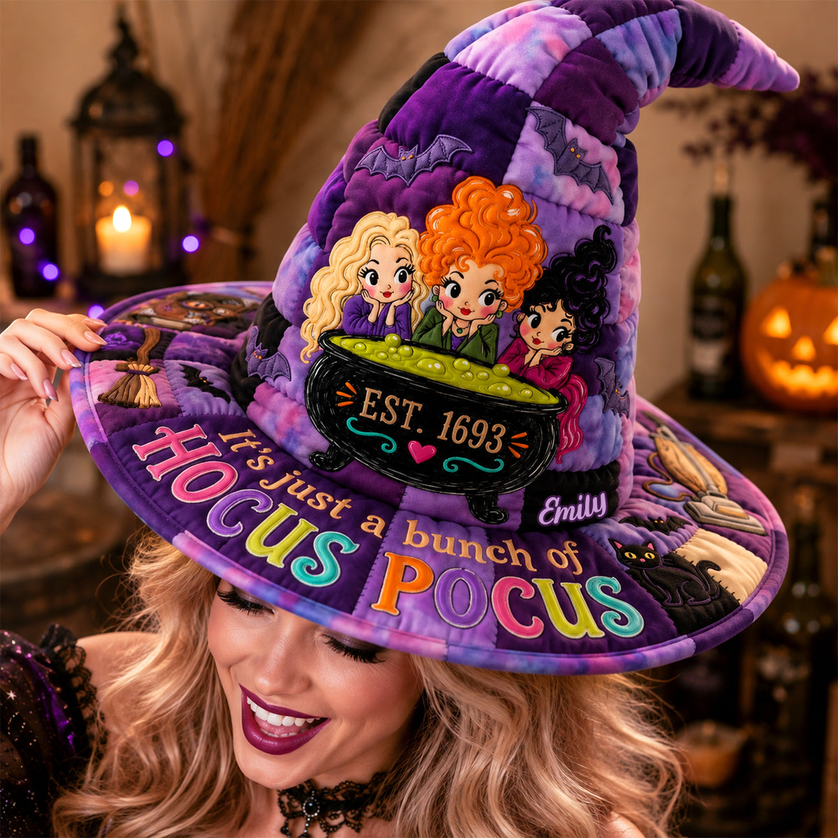 Charming Quilted Witch Hat, Personalized Gifts For Halloween 02qhdh170826