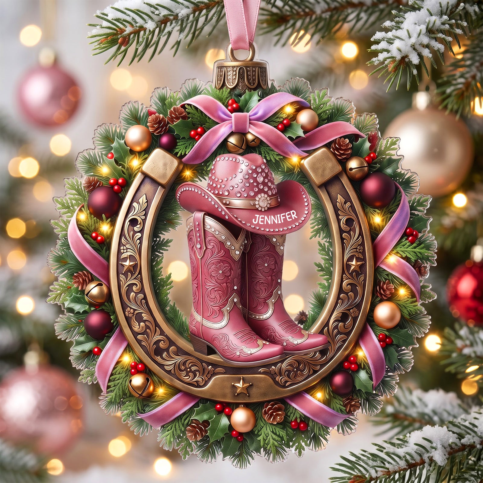 Sparkly Cowgirl & Cowboy Acrylic Ornament - Personalized Christmas Gifts 06tyqn150826