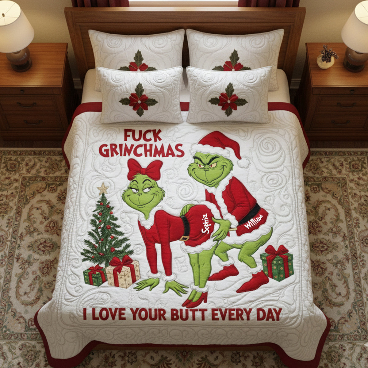 Cheeky Green Couple Quilt Bedding Set - Personalized Gift For Couples 02TGLU271125-Homacus
