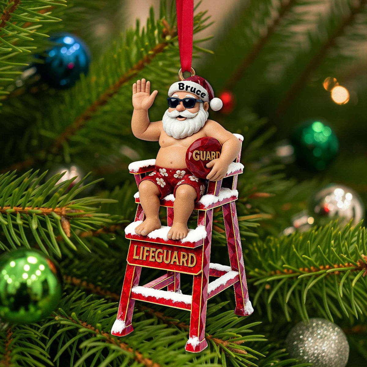 Caricature Beach Santa Lifeguard Ornament - Personalized Christmas Gifts For Beach Lifeguard 04OHLU210825-Homacus