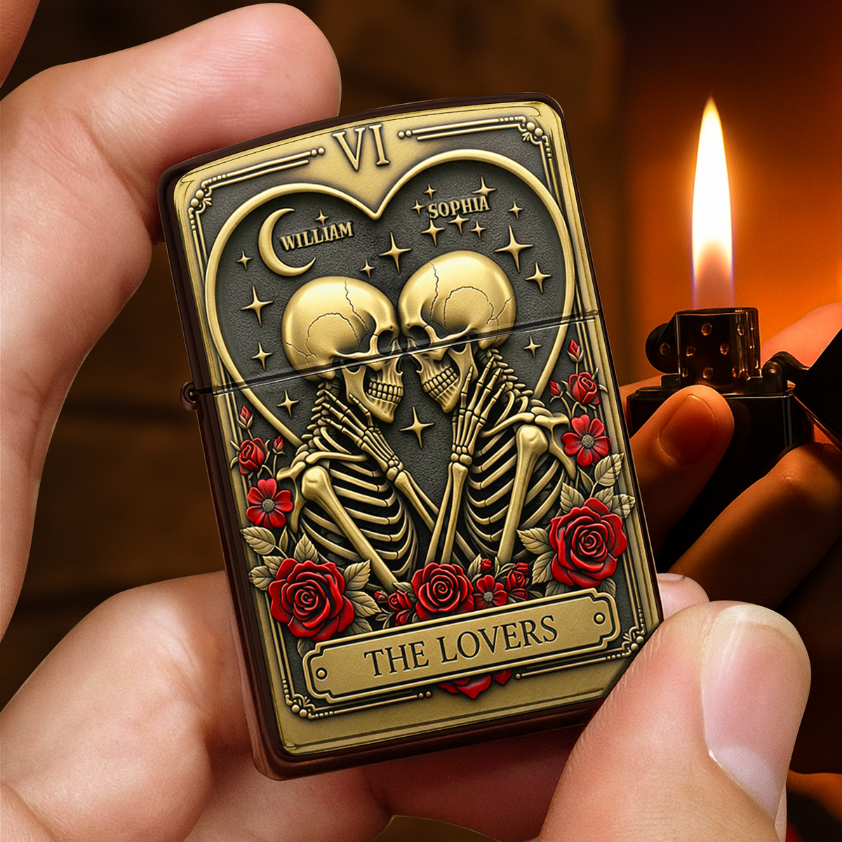 Rose and Skeleton Couple Lighter - Personalized Gift For Couple-Homacus