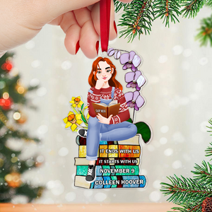 Personalized Christmas Gifts For Book Lovers Ornament 01hupu160924pa A Girl Sitting On Stack Of Books Reading-Homacus