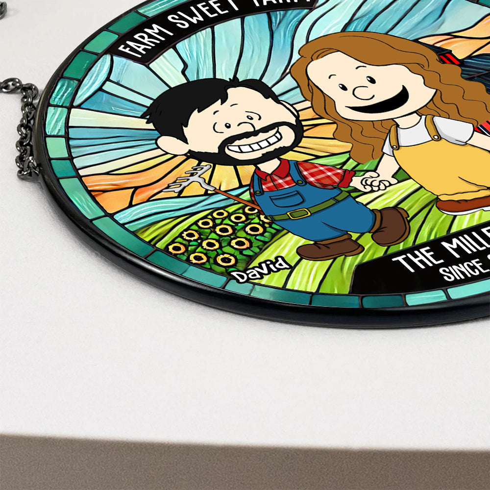 Personalized Gifts For Farmer Couple Round Stained Glass Suncatcher, Farm Sweet Farm 03qhdt110125hg-Homacus