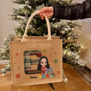 Personalized Gift For Knitters Alphabet Christmas Jute Tote Bag 01HUPU181124HH-Homacus