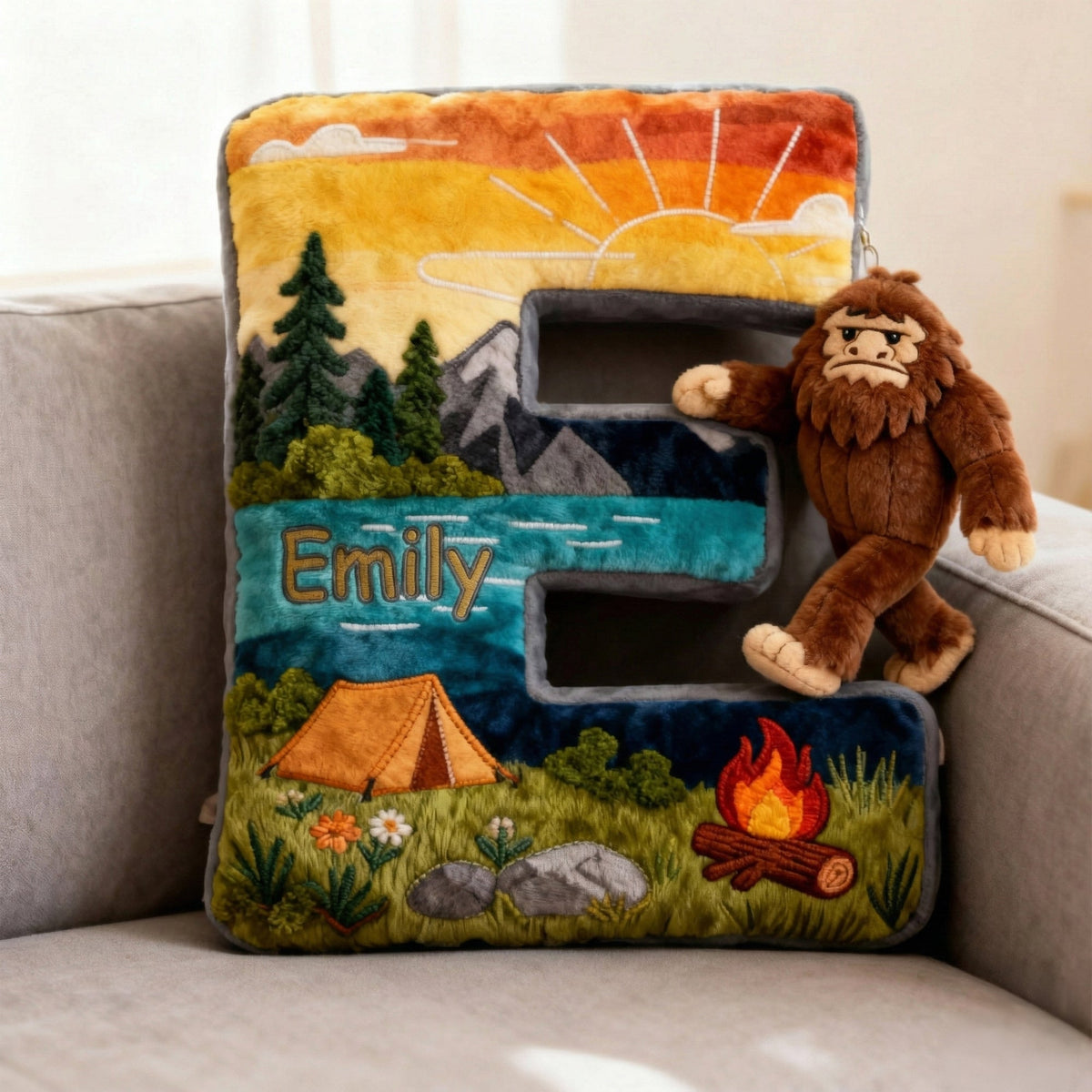Sasquatch Camping Alphabet Initial Letter Pillow, Personalized Gifts For Camping Lovers & Bigfoot Seekers 02qhqn111225-Homacus