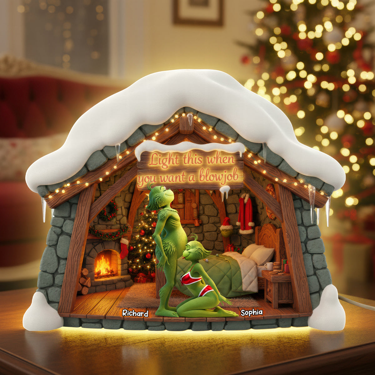 Naughty Green Monster Couple Acrylic Light Box - Personalized Gifts For Couples 03OHQN311025-Homacus