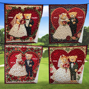 Personalized Gift For Couples Quilt Bedding Set Bear Couple In Wedding Day 04HULU060125-Homacus