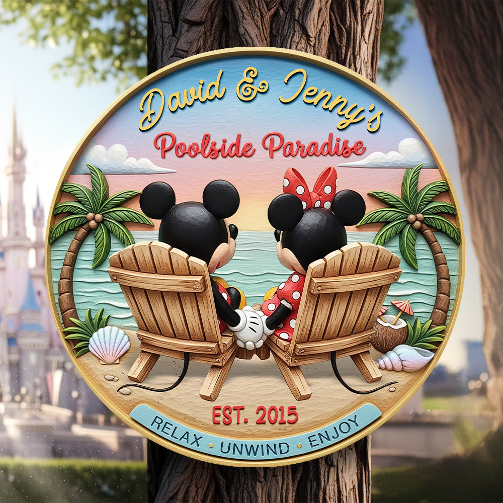 Poolside Paradise Couple Wood Sign - Personalized Anniversary Gifts For Couples 04NAQN060625-Homacus