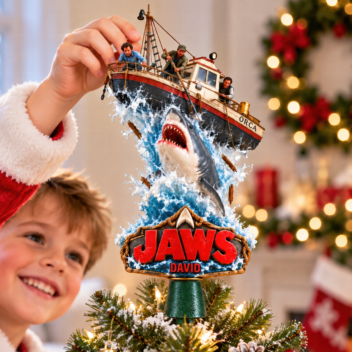 Shark Attack Christmas Tree Topper - Personalized Gifts For Movie Lovers 02naqn170926-Homacus