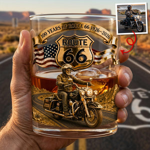 100 Years Of Route 66 Custom Photo Round Glass - Personalized Gifts For Biker 04natn080626-Homacus