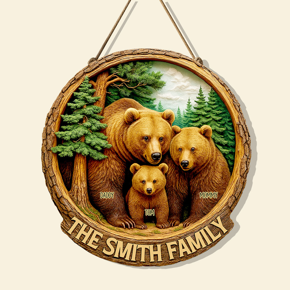 Family Bear Wood Sign Personalized Gifts For Family 01HUDT140625-Homacus