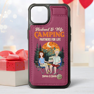 Personalized Gifts For Couple Leather Flip Wallet Phone Case 03xqtn190225pa Husband And Wife Camping Partners For Life-Homacus