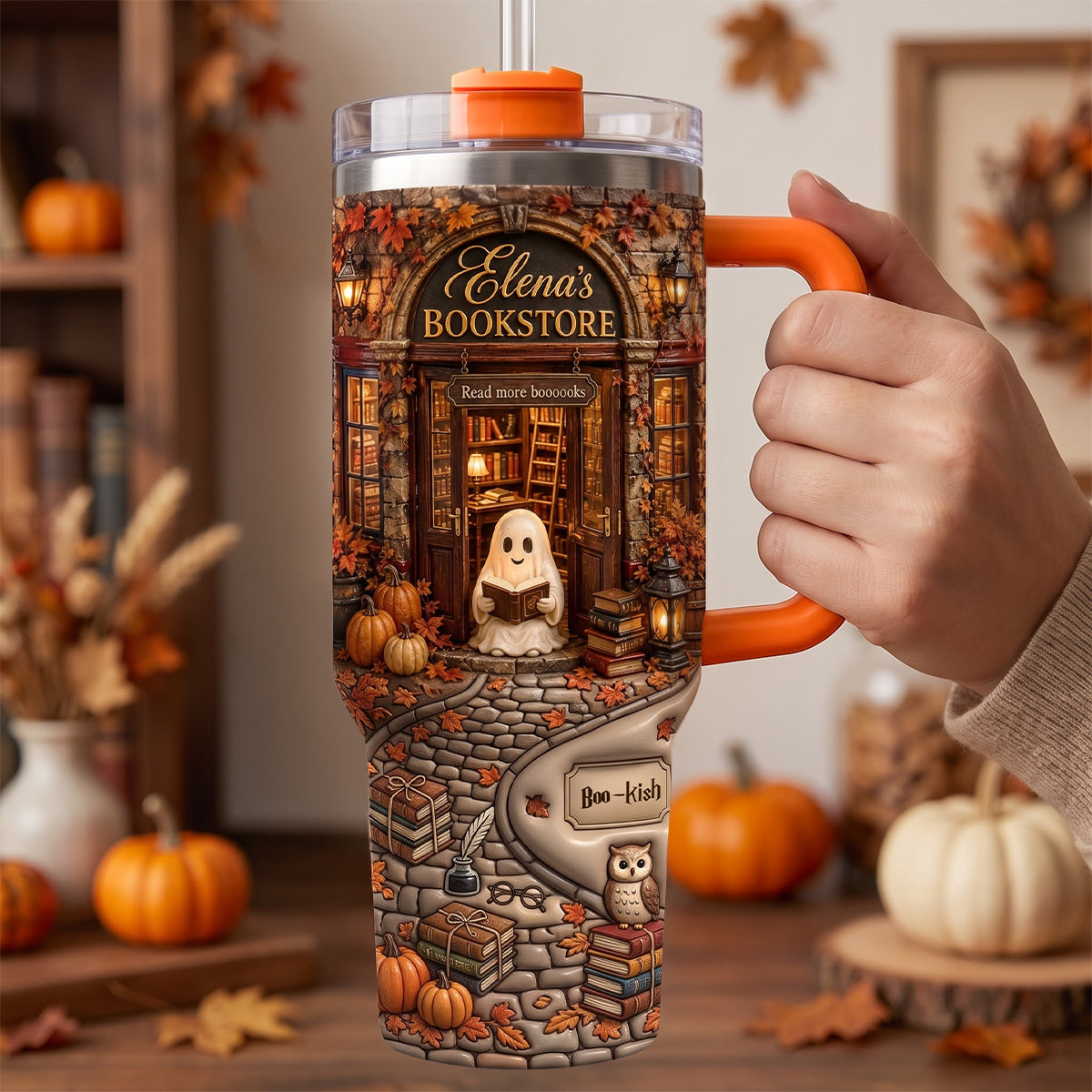 Autumn Boo Bookaholic 40oz Tumbler With Handle, Personalized Gifts For Book Lovers 04qhdh310726-Homacus
