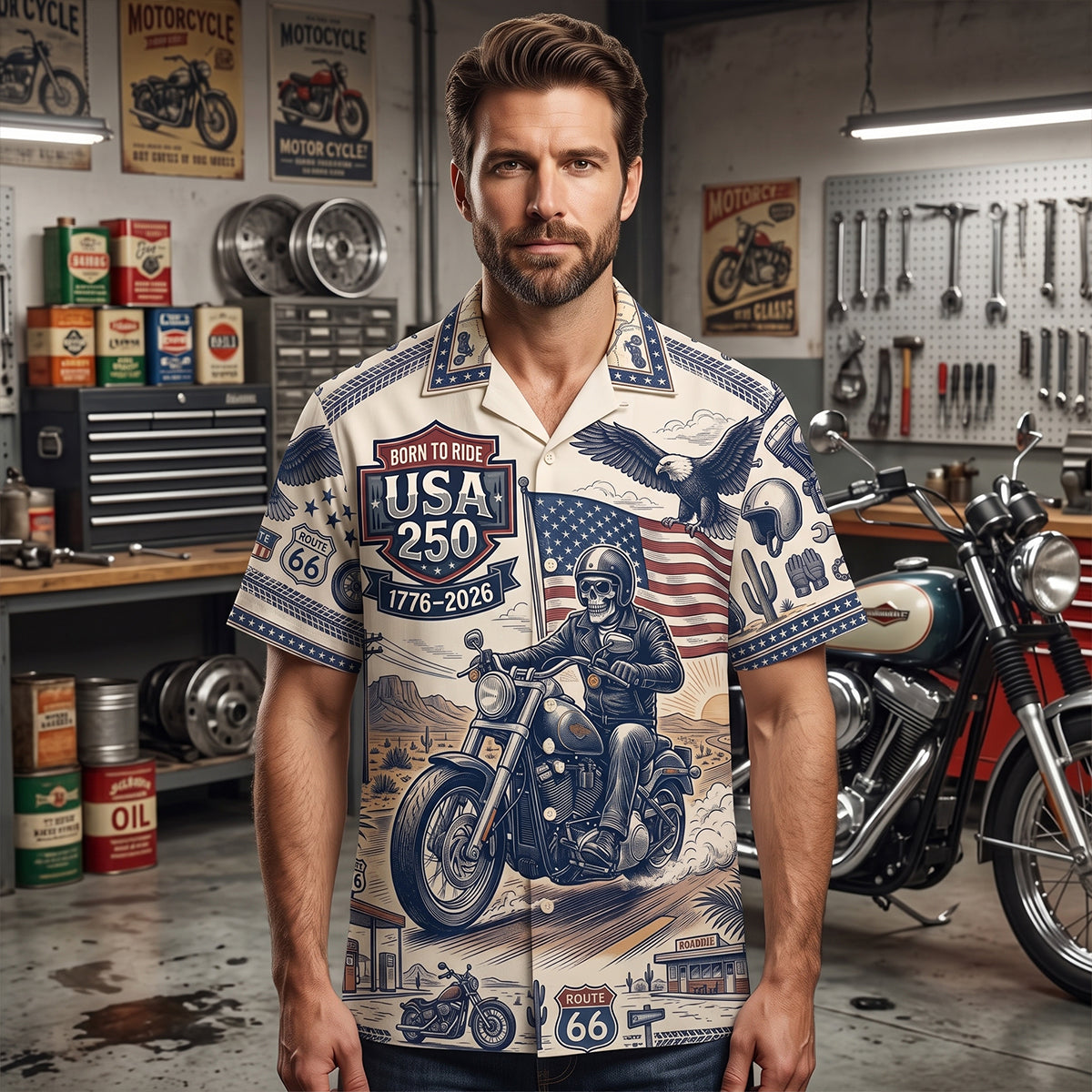 250 USA Biker Hawaiian Shirt - Personalized Gifts 01tytn020726