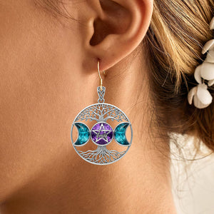 Triple Moon Tree Of Life Earrings, Personalized Gifts For Wicca Witch 03qhqn290725-Homacus