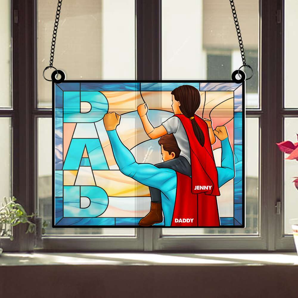 Personalized Gift For Dad Suncatcher, Strong Caring Dad 03QHMH060325-Homacus