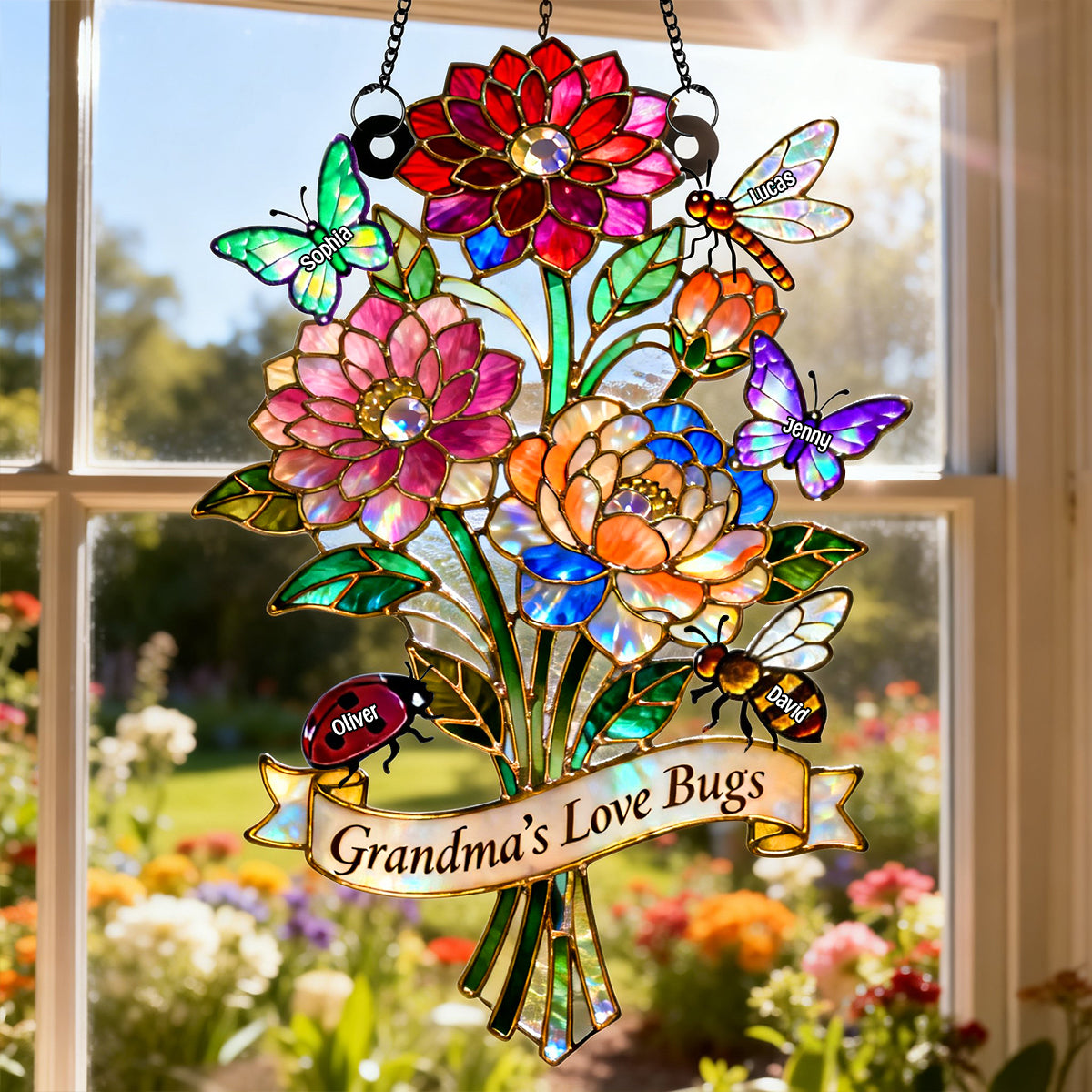 Grandma's Love Bugs Suncatcher Ornament - Personalized Mother's Day Gifts 02natn240226-Homacus