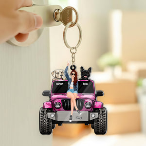 Personalized Gifts For Dog Lovers Keychain Travelling Girl With Her Dogs-Homacus