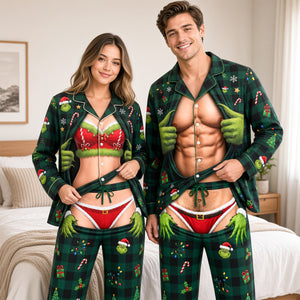 Cheeky Christmas Couple Button Up Pajama Set - Personalized Gift For Christmas 05TYDH090926-Homacus