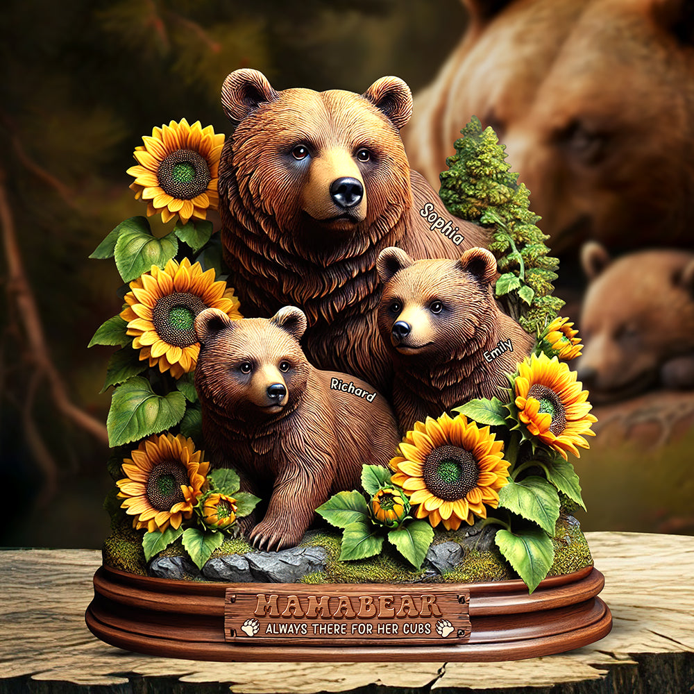 Personalized Gifts For Mom Wood Sign, Mama Bear & Her Cute Cubs 03qhqn010425-Homacus