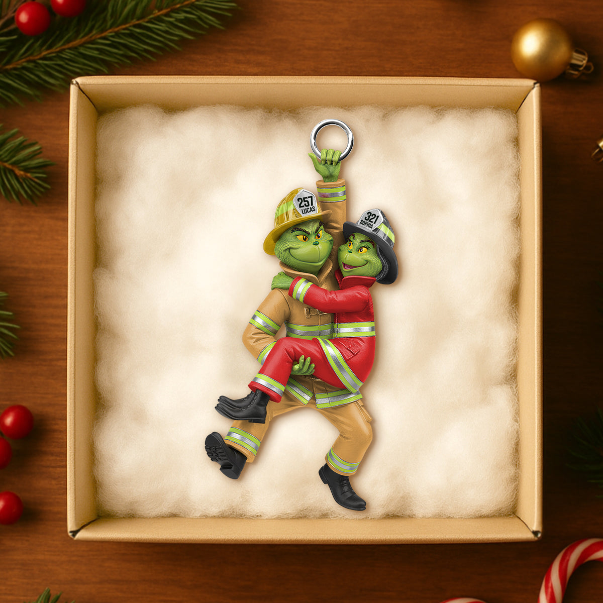 Playful Firefighter Couple Hanging Ornament, Personalized Gift For Firefighter Couple 03qhtn031025-Homacus