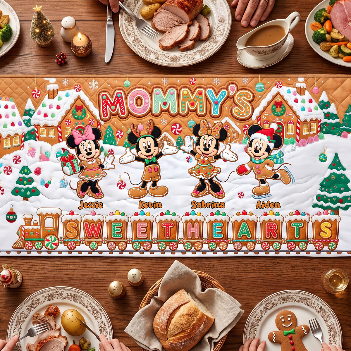 Our Gingerbread Family Quilted Table Runner - Personalized Gifts For Moms 01PATA220826