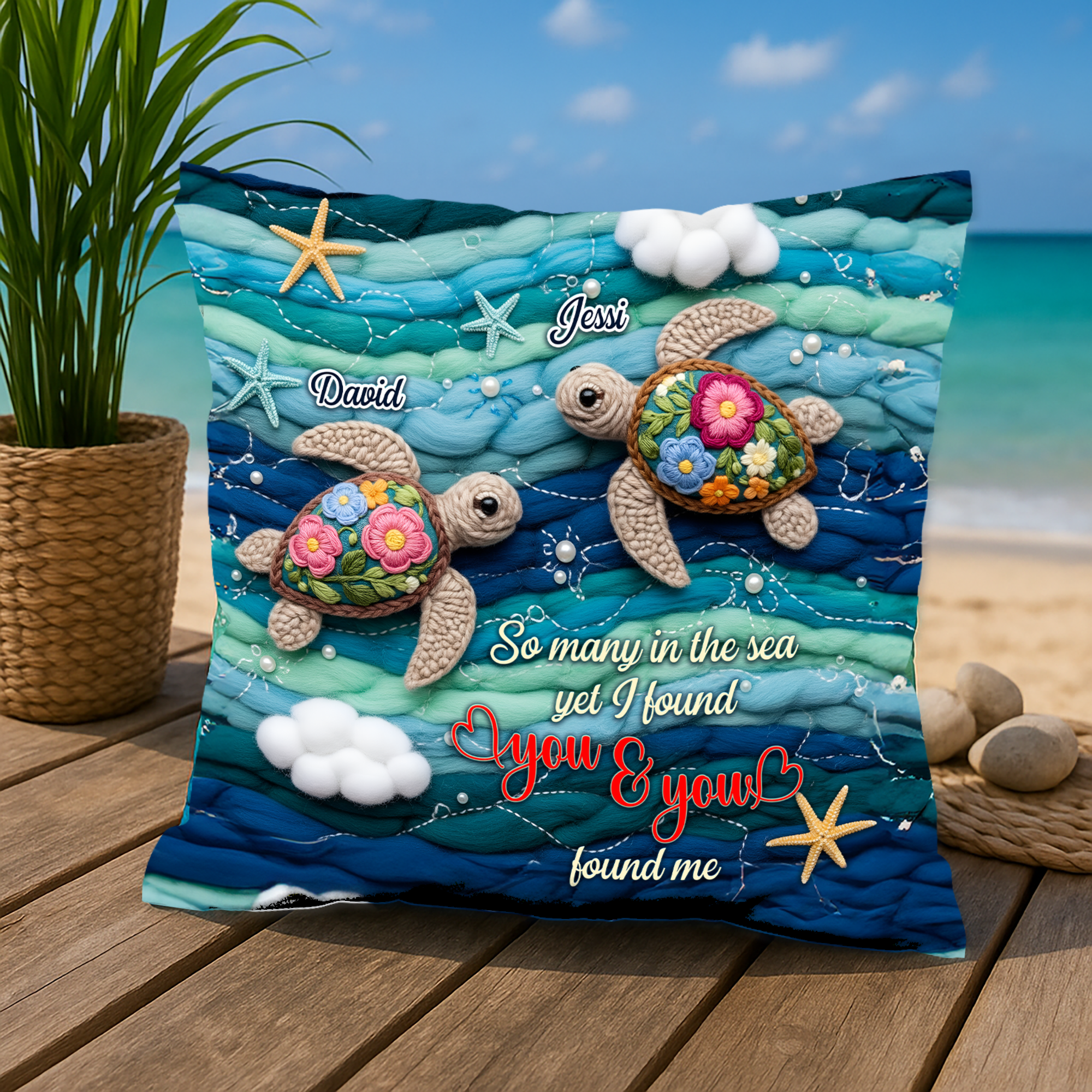 Ocean Turtle Couple Square Pillow - Personalized Gifts For Couple 01NALU200625-Homacus