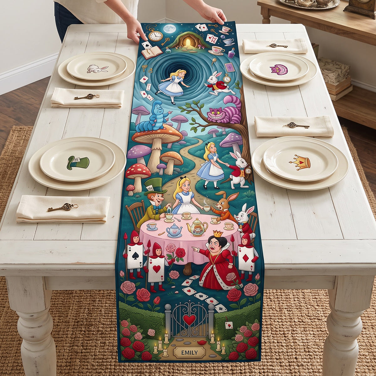 Fairy Tale Tea Party Quilted Table Runner - Personalized Gifts 01hatn130826
