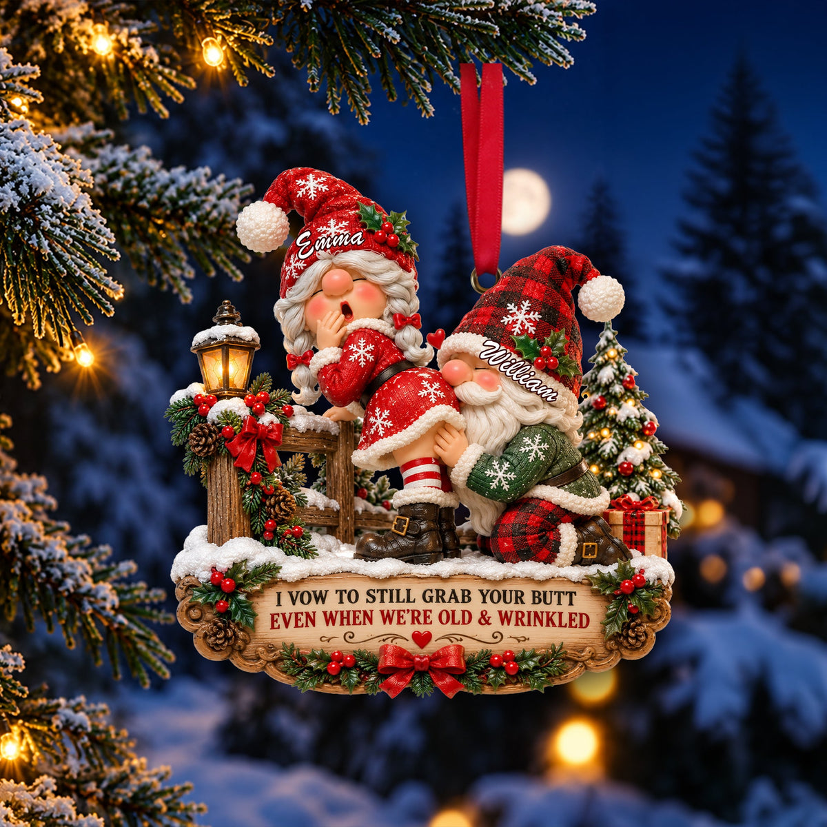 Playful Gnome Couple Ornament - Personalized Christmas Gifts For Couples 02NALU260926