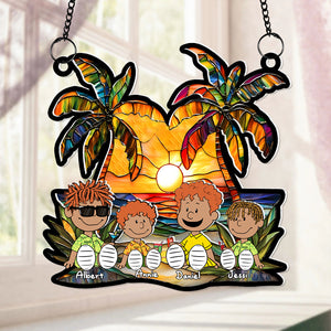 Personalized Gifts For Family Window Hanging Suncatcher Ornament Happy Family On The Beach 04KALU090125PA-Homacus