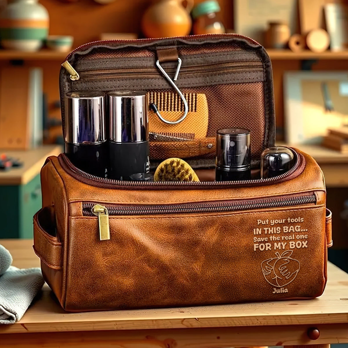 Cheeky Leather Toiletry Bag - Personalized Gift For Him, Husband, Boyfriend 07PGLU081225-Homacus