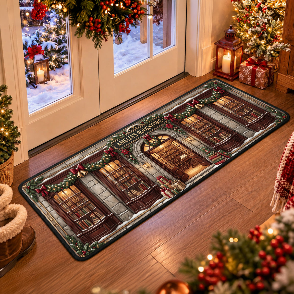 Cozy Bookstore Christmas Rug - Personalized Gifts For Book Lovers 02NAQN260926-Homacus