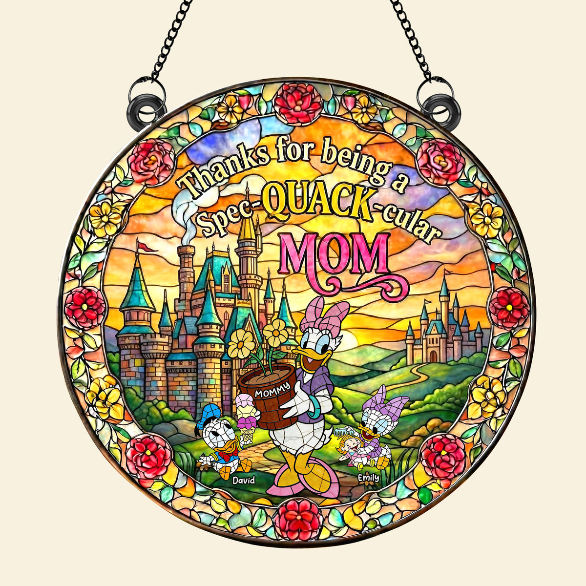 Duck Mom And Kids Suncatcher - Personalized Gifts For Mother's Day Suncatcher Ornament 03TYQN040326-Homacus