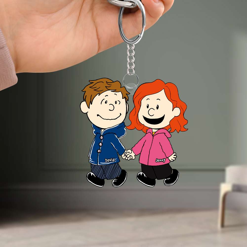 Personalized Christmas Couple Keychain - Cartoon Couple Hand In Hand 06qhhn190124hh-Homacus