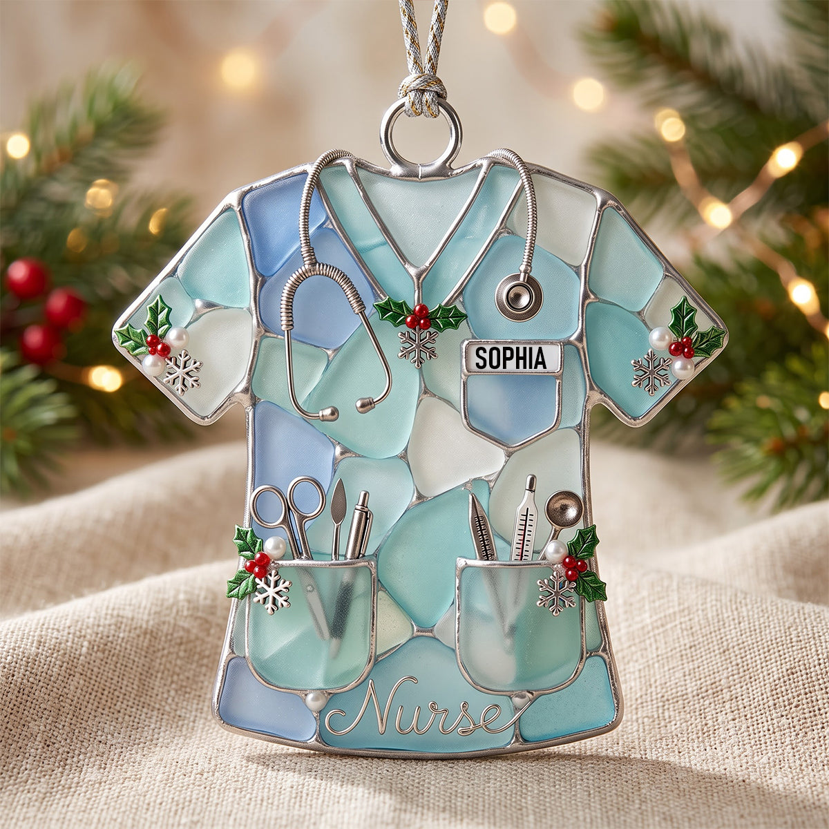 Sea Glass-Style Nurse Scrub Christmas Ornament - Personalized Christmas Gift For Nurse 01pgtn141026-Homacus
