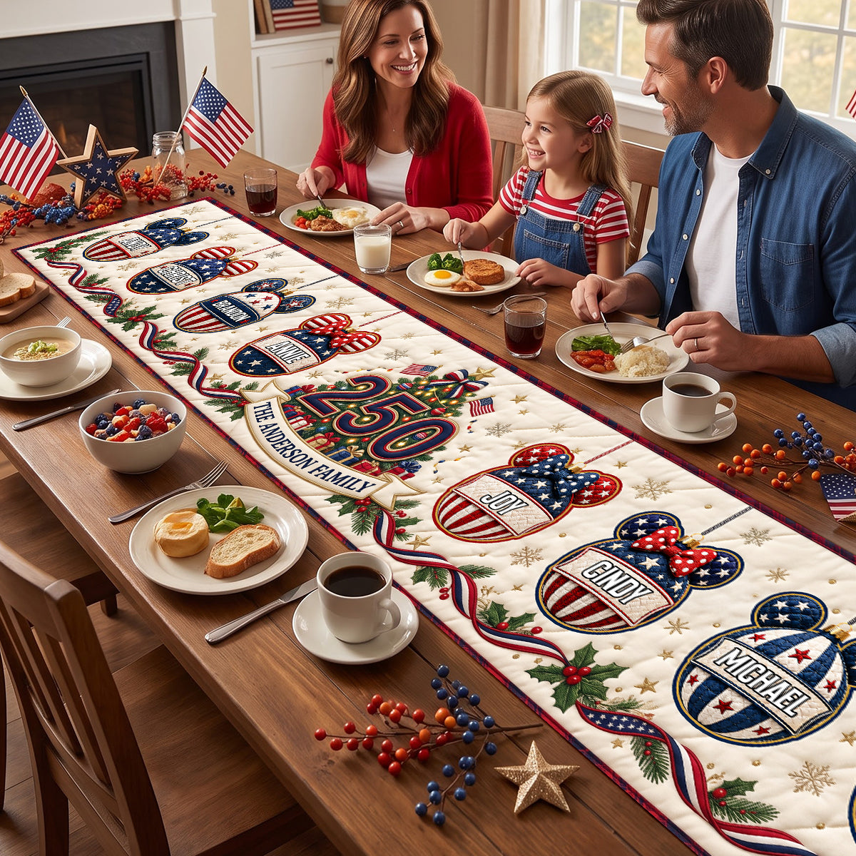 Christmas Family Bubble Quilted Table Runner - Personalized Gifts For Family 05nadh260826