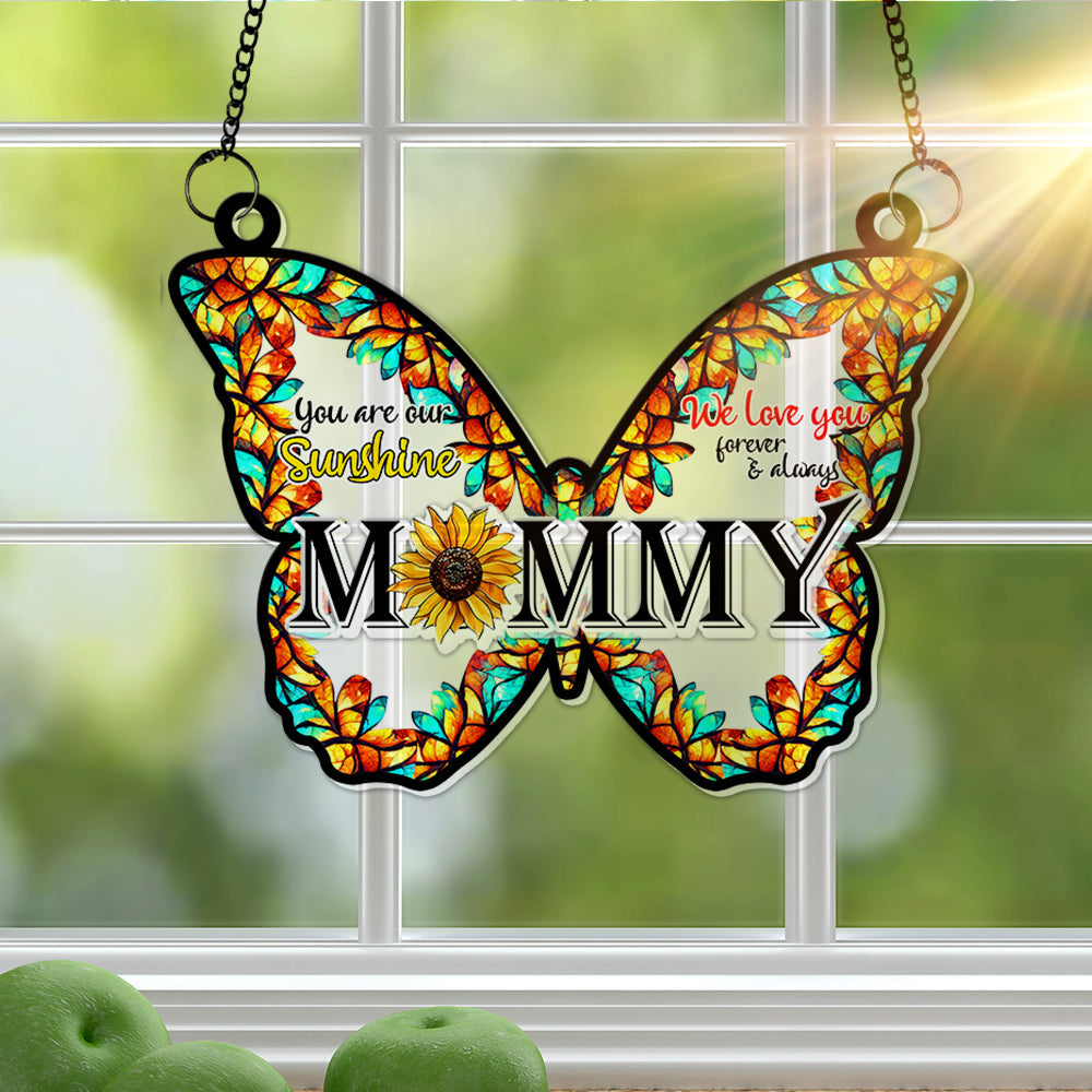 Sunflower Butterfly Mom Window Hanging Suncatcher - Personalized Gift For Mom 04XQLU210325-Homacus