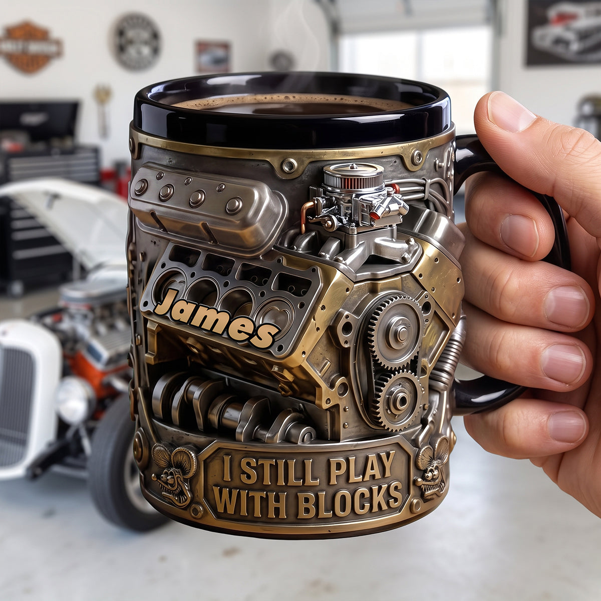 Hot Rod Engine Black Mug, Personalized Gifts For Hot Rod Lovers 04qhta250726